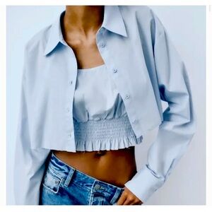 💙🆕ZARA 2 piece Cropped Shirt Baby blue Size Small